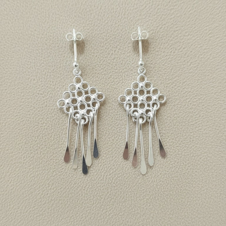 925 Sterling Silver Long Dangle Earrings for Women & Girls | Handmade Filigree Drop Earrings | Lightweight Elegant Silver Jewelry | Ethnic & Western Wear