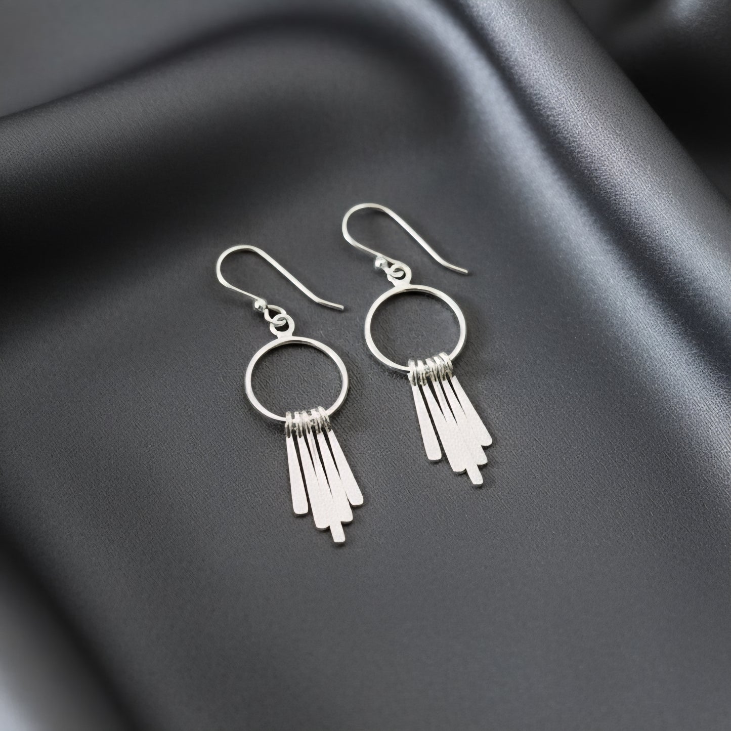 925 Sterling Silver Circle Dangle Earrings for Women & Girls | Minimalist Silver Bar Drop Earrings | Handcrafted Lightweight Daily Wear Jewelry