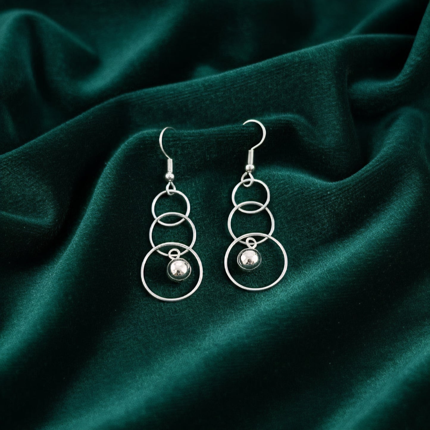 925 Sterling Silver Multi-Circle Dangle Earrings for Women & Girls | Handmade Silver Drop Earrings with Bead Charm