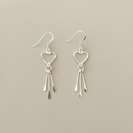 925 Sterling Silver Heart Drop Earrings | Handmade Silver Danglers for Women | Romantic Minimalist Jewelry Gift
