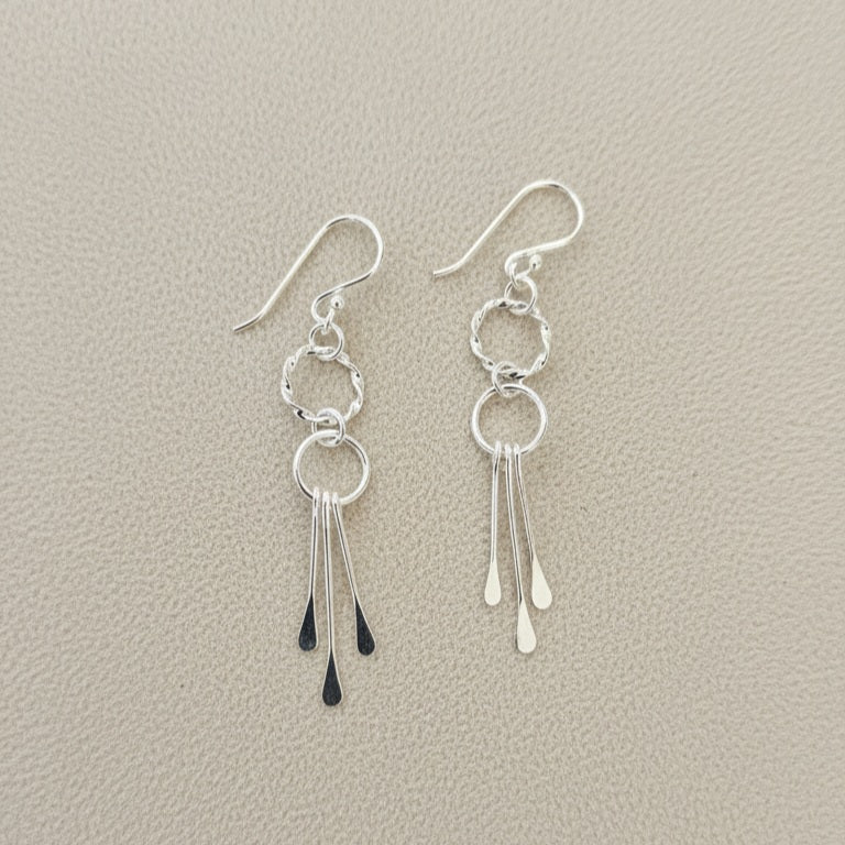 925 Sterling Silver Textured Circle Drop Earrings | Handmade Silver Danglers | Elegant Lightweight Earrings for Women