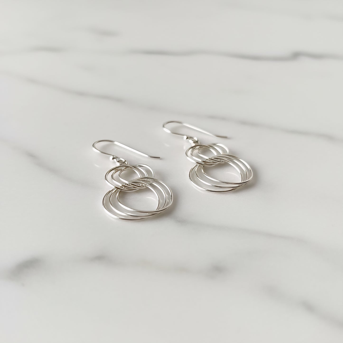 Handmade 925 Sterling Silver Interlocking Circle Earrings | Modern Layered Hoop Dangles | Lightweight Minimalist Silver Jewelry