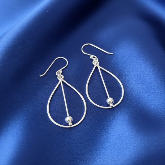 Handmade 925 Sterling Silver Teardrop Earrings with Silver Bead | Modern Minimalist Drop Earrings | Elegant Lightweight Jewelry for Women