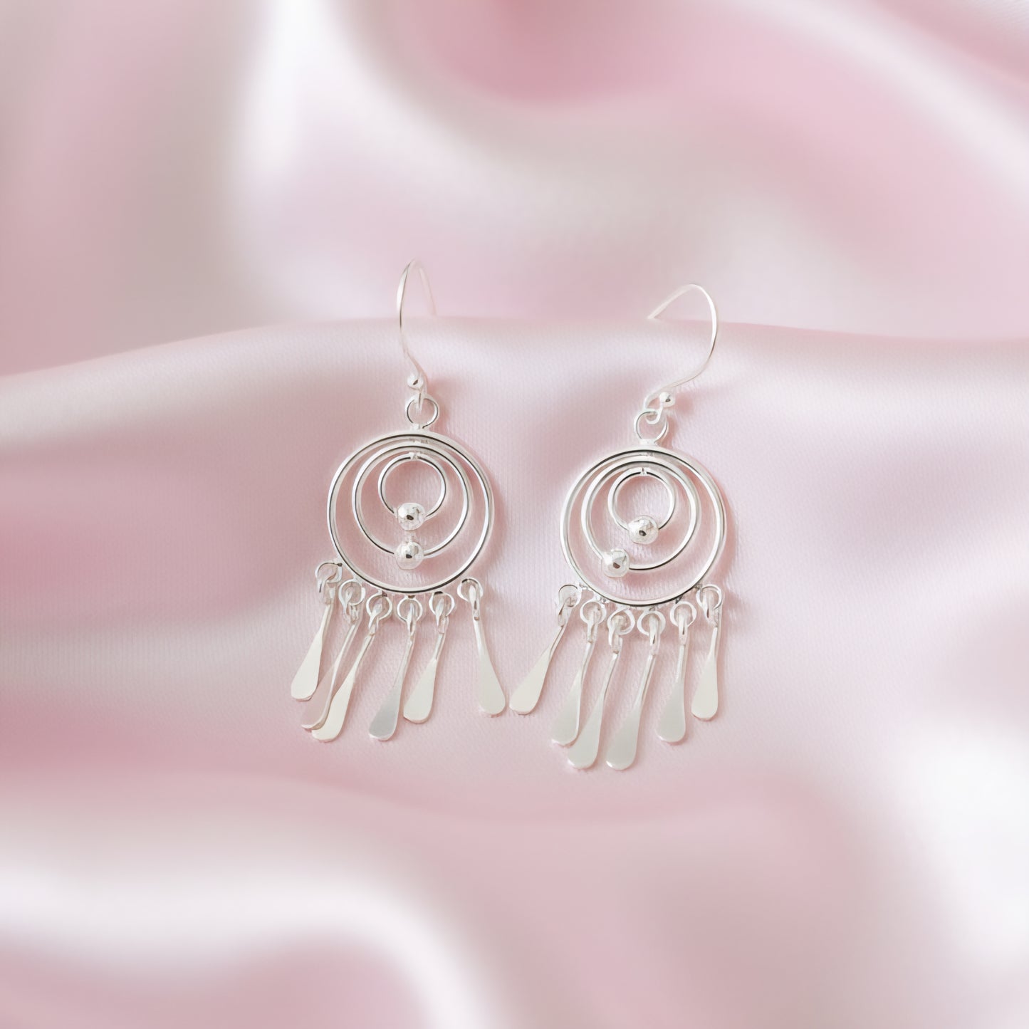 Handmade 925 Sterling Silver Circle Chandelier Earrings | Boho Statement Dangle Earrings for Women | Elegant Artisan Silver Jewelry