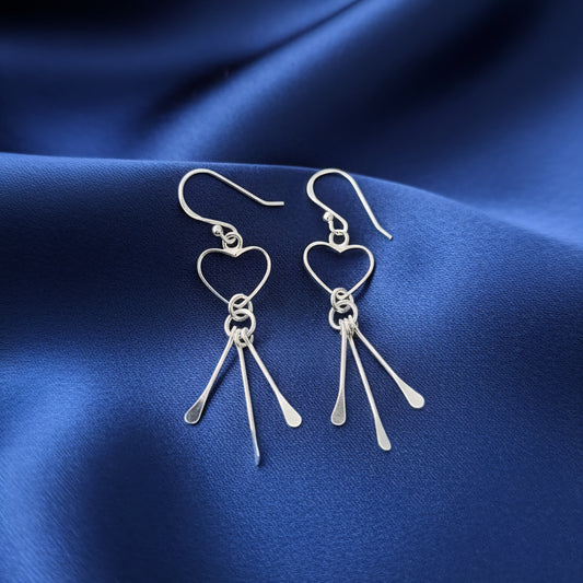 Handcrafted Sterling Silver Heart Dangle Earrings | Minimalist Love Drop Earrings | Elegant Silver Jewelry Gift for Her
