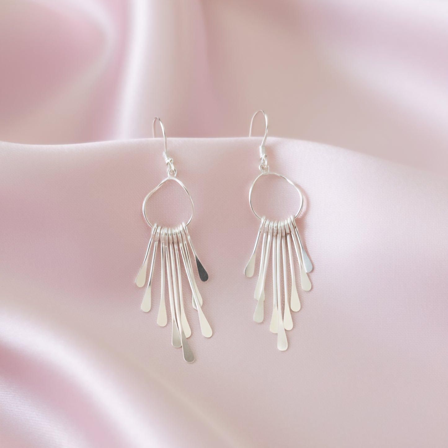 Handmade Sterling Silver Fan Drop Earrings | Boho Chic Dangle Earrings | Lightweight Artisan Jewelry for Women