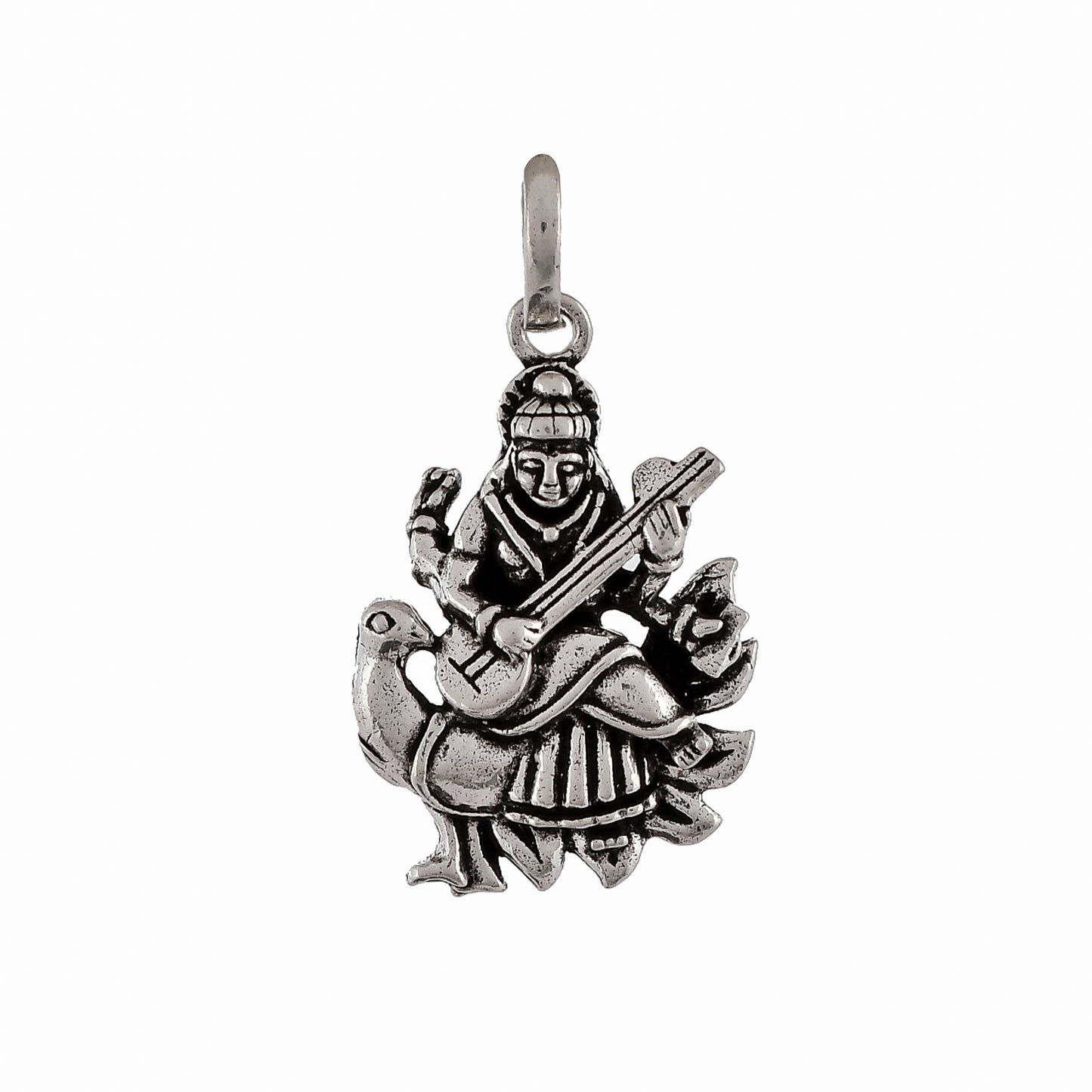 Silver Saraswati Maa Pendant for Men & Women for Good Health & Wealth (3.25gm)