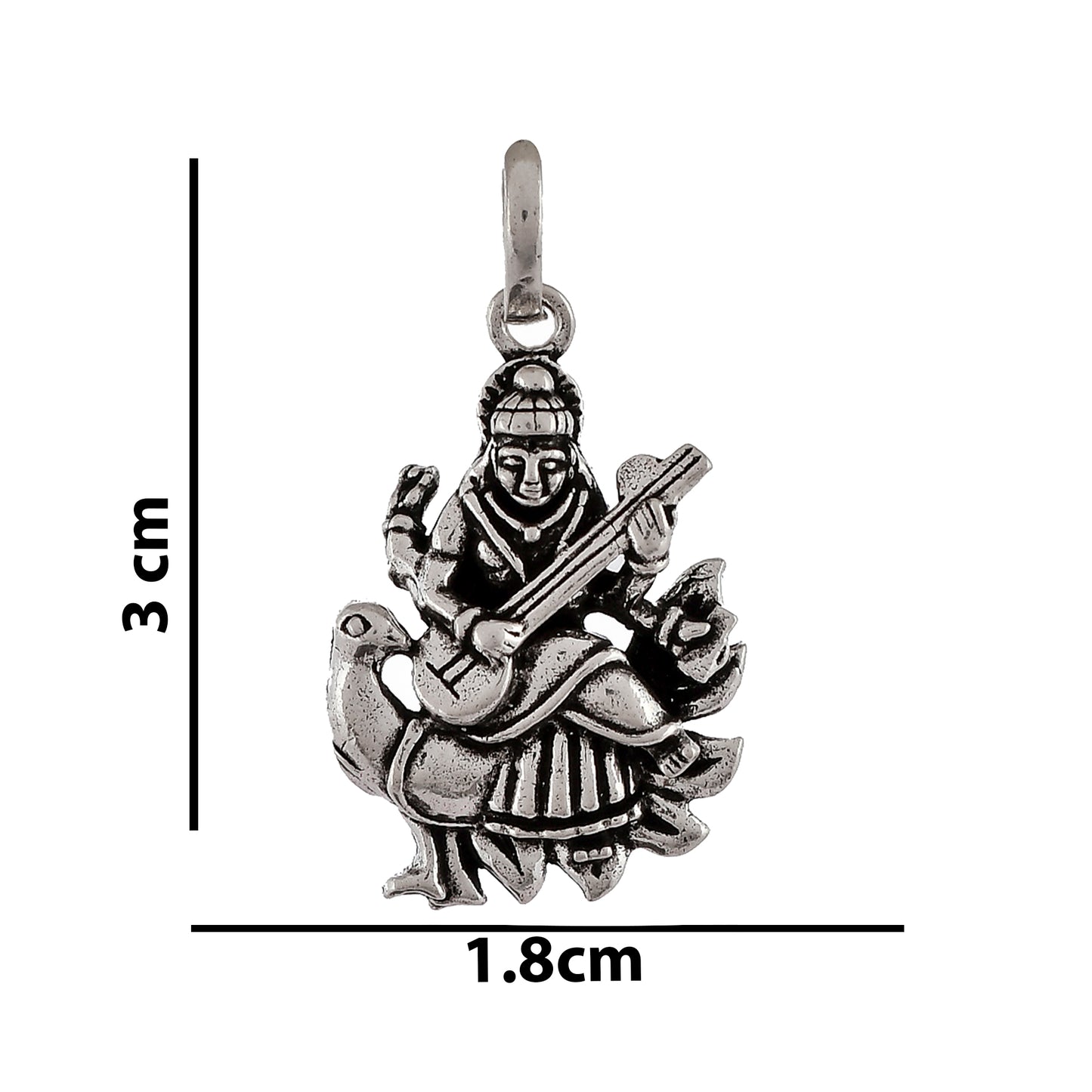 Silver Saraswati Maa Pendant for Men & Women for Good Health & Wealth (3.25gm)