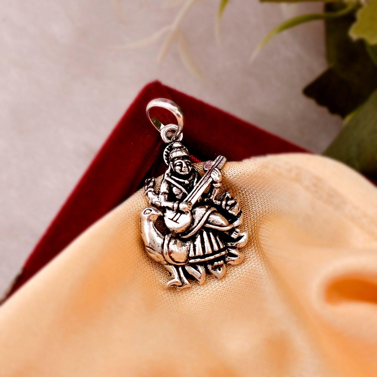 Silver Saraswati Maa Pendant for Men & Women for Good Health & Wealth (3.25gm)