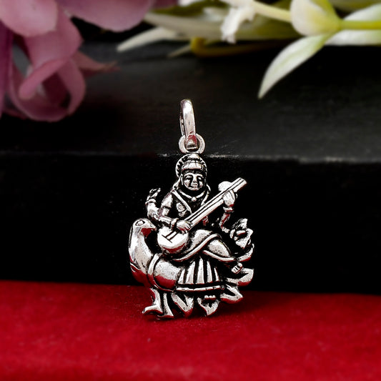 Silver Saraswati Maa Pendant for Men & Women for Good Health & Wealth (3.25gm)
