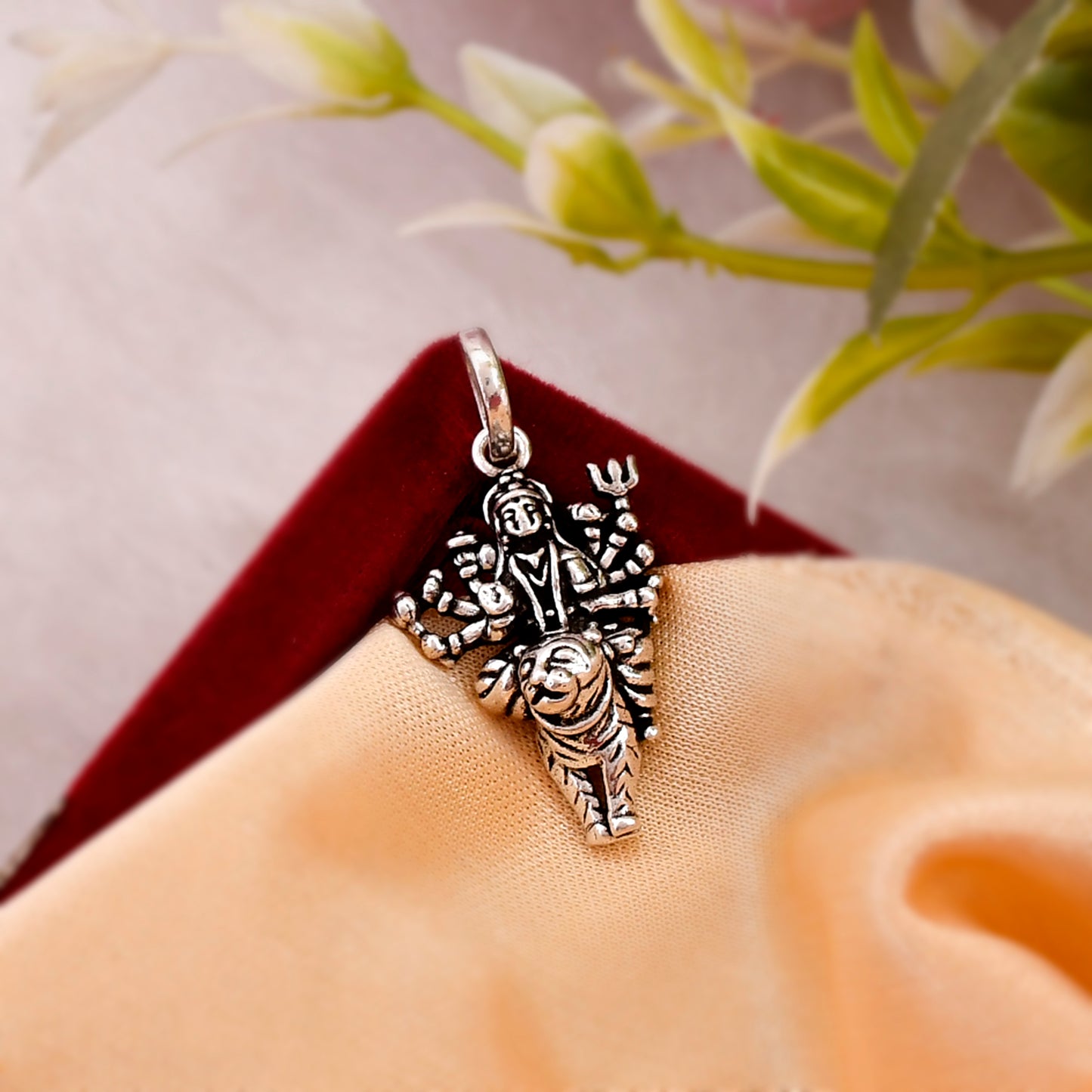 silver durga maa pendant