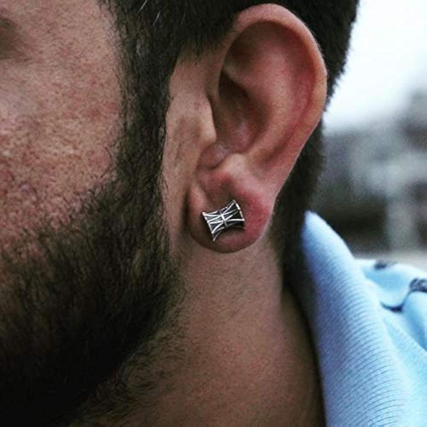 Sterling Silver 925 Damru Earring Studs – Symbol of Rhythm and Divine Energy for Men