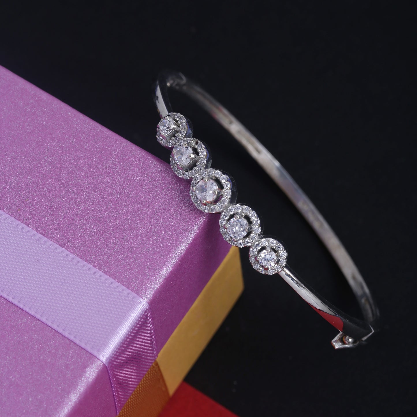 925 Silver Cubic Zirconia Kada Bracelet For Women (Free Size)