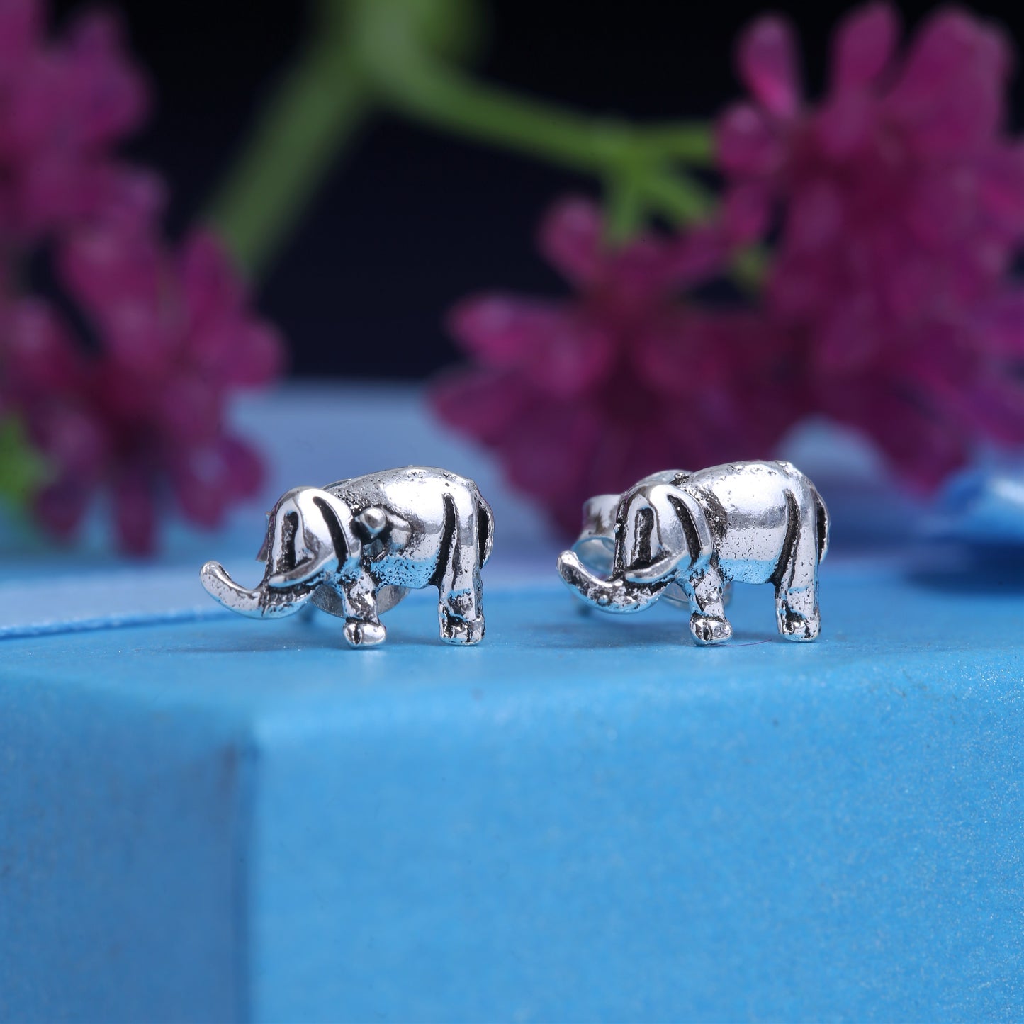 silver elephant earring