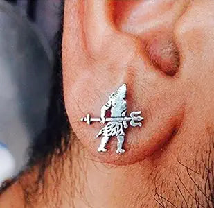 Sterling Silver 925 Standing Shiva Earring Studs – Divine Grace and Power for Men