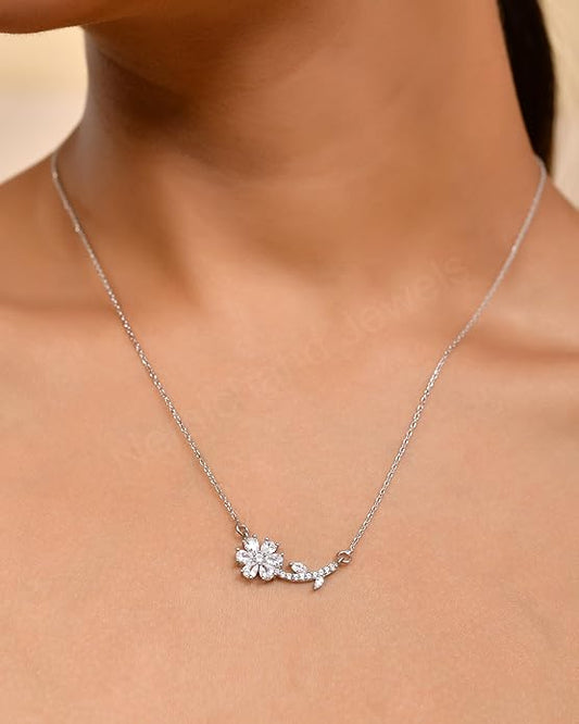 925 Sterling Silver Blooming Flower Pendant Chain Necklace for Women and Girls