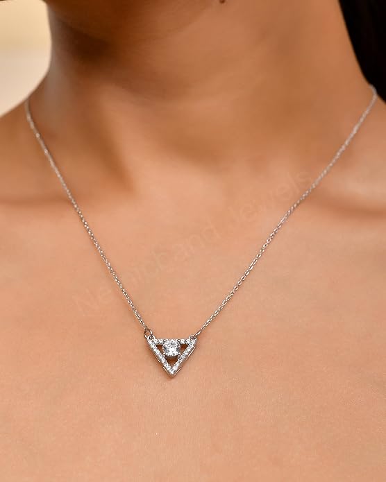925 Sterling Silver Minimal Triangle Pendant Chain Necklace for Women and Girls