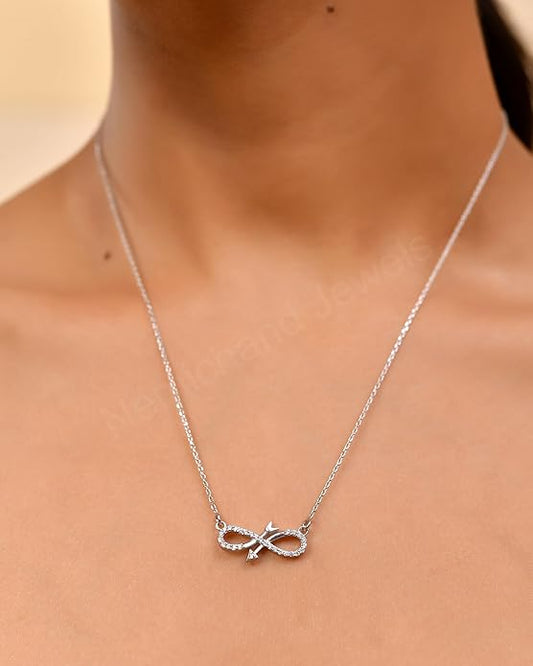 925 Sterling Silver Infinity Arrow Pendant Chain Necklace for Women and Girls