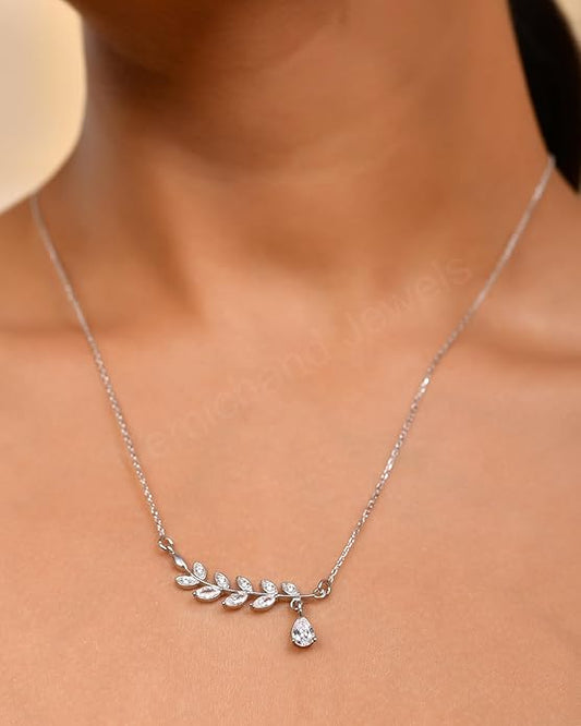 925 Sterling Silver Nature’s Grace Leaf Pendant Chain Necklace for Women and Girls