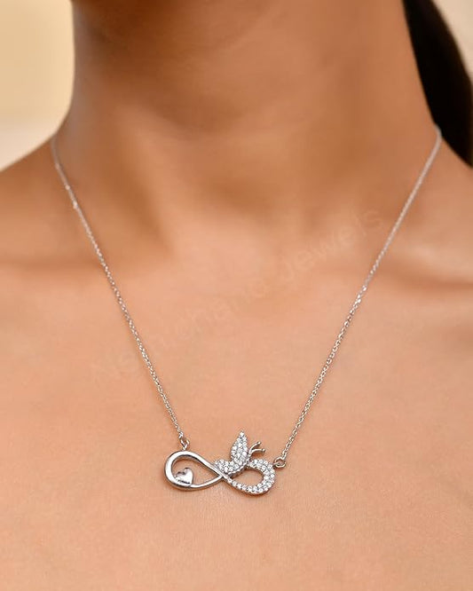 925 Sterling Silver Infinity Butterfly Pendant Chain Necklace for Women and Girls