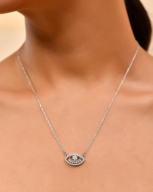 925 Sterling Silver Sparkling Evil Eye Pendant Chain Necklace for Women and Girls