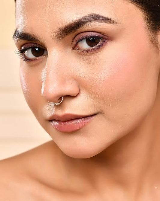 Pure 925 Sterling Silver Clip-On Nose Ring with Textured Bead Septum Nose Ring/Nose Pin Simple Tiny Hoop for Women & Girls (No Piercing Required)