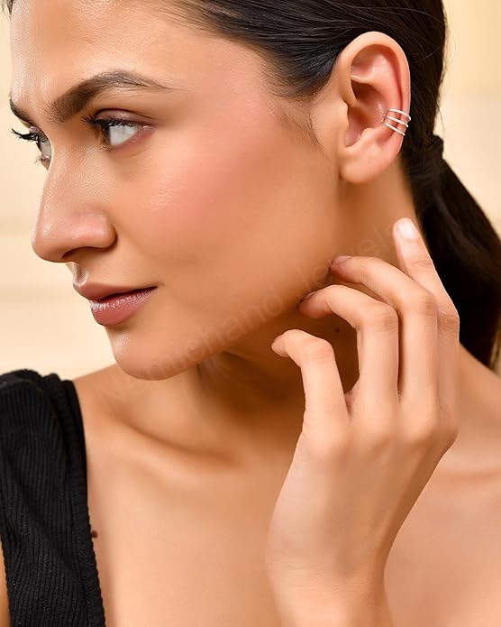 925 Sterling Silver Clip-On Non-Pierced Ear Cuff For Women & Girls (1pc)