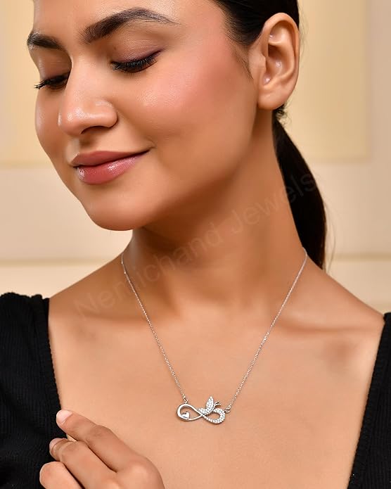 925 Sterling Silver Infinity Butterfly Pendant Chain Necklace for Women and Girls