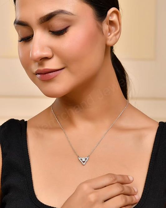 925 Sterling Silver Minimal Triangle Pendant Chain Necklace for Women and Girls