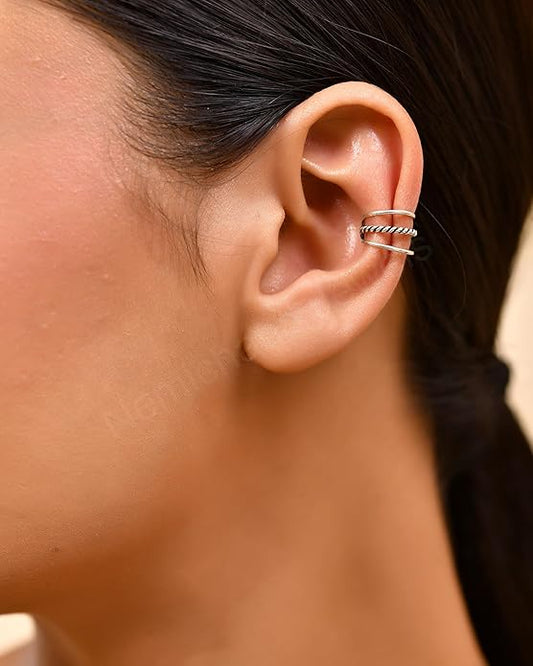 925 Sterling Silver Oxidised Clip-On Non-Pierced Ear Cuff For Women & Girls (1pc)