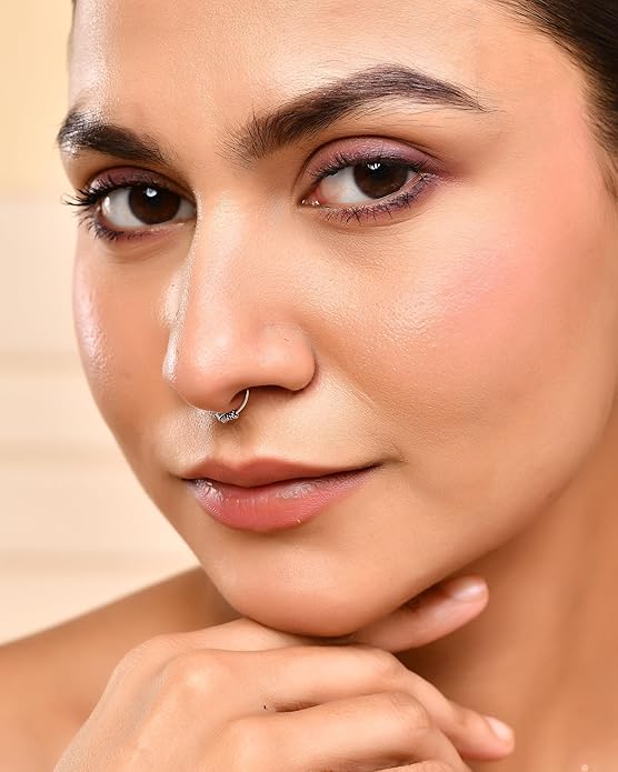 Pure 925 Sterling Silver Tribal Twist Clip On Septum Nose Ring/Nose Pin Simple Tiny Hoop for Women & Girls (No Piercing Required)