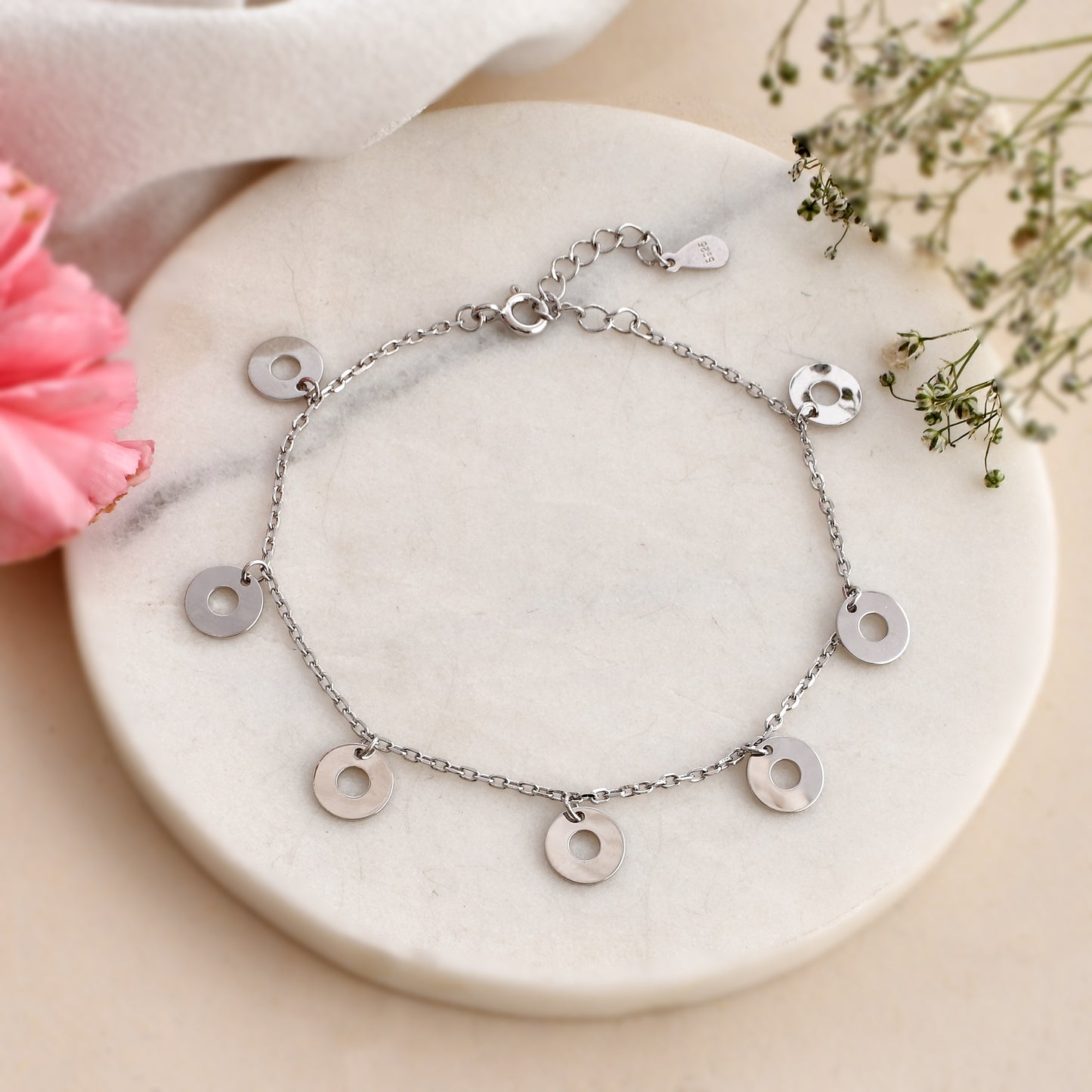 Sterling Silver 925 Beautiful Charms Hanging Bracelet For Women & Girls