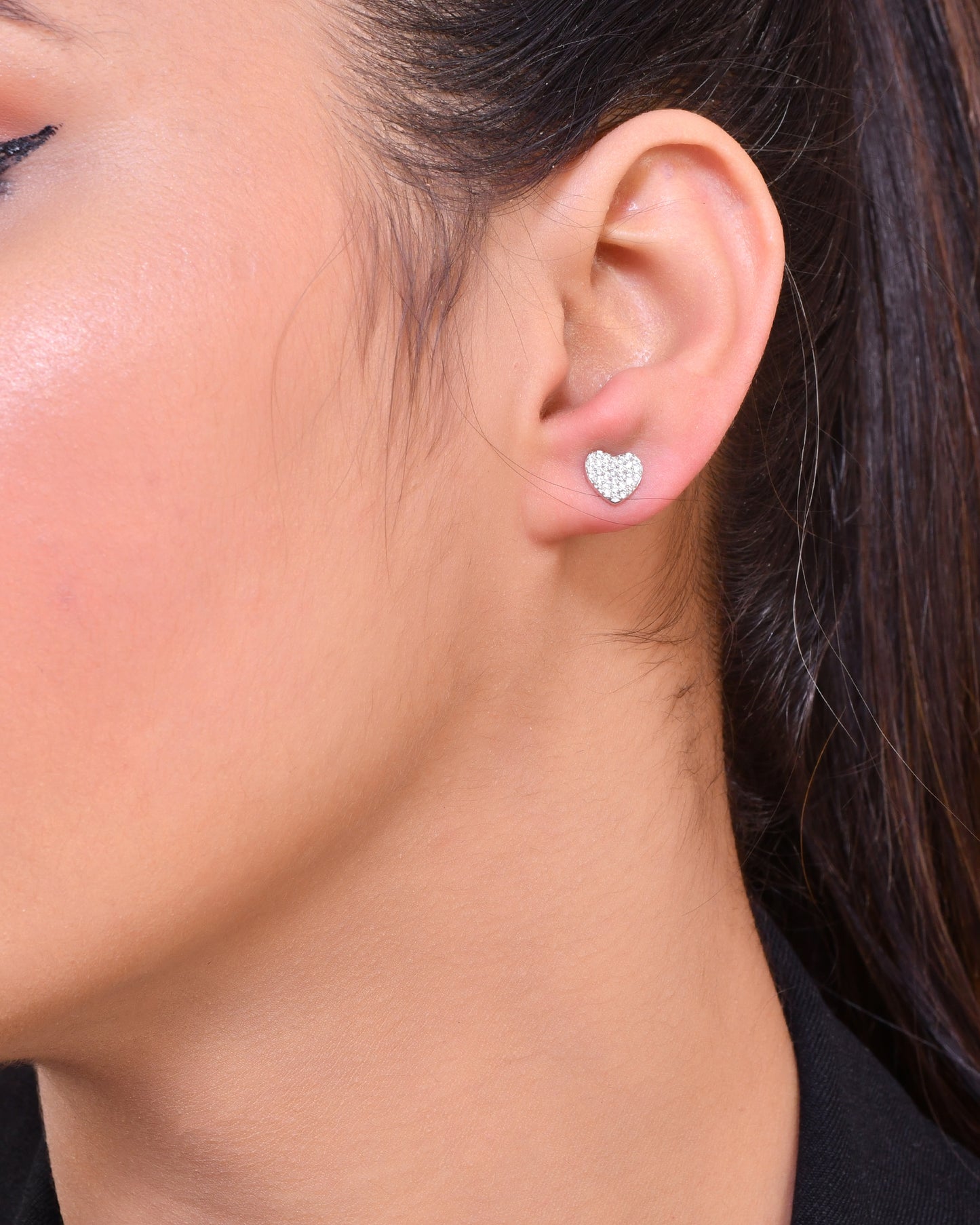 Sterling Silver Tiny CZ Stone Heart Earring Studs For Women & Girls