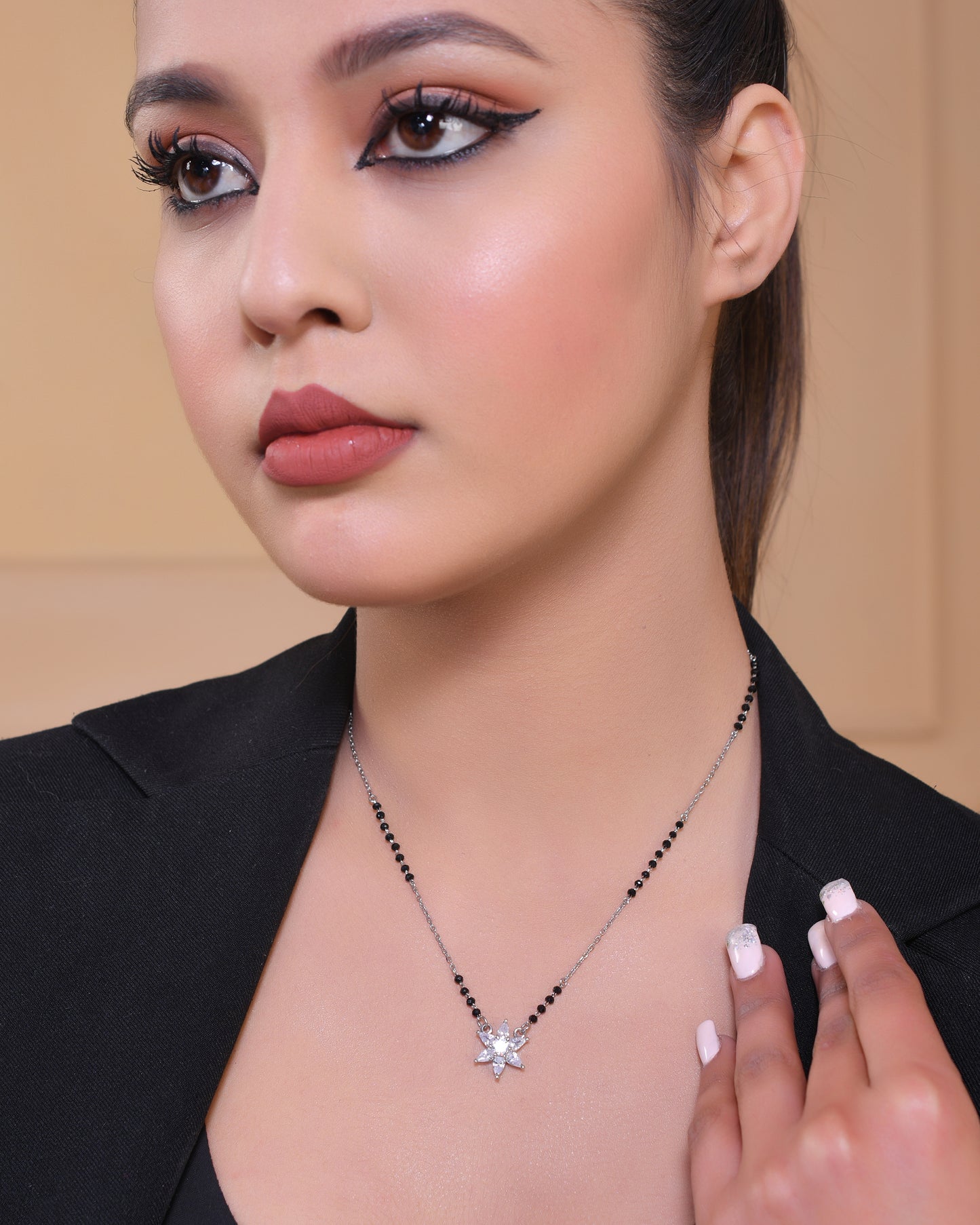 925 Sterling Silver Diamond Mangalsutra Pendant Chain for Women