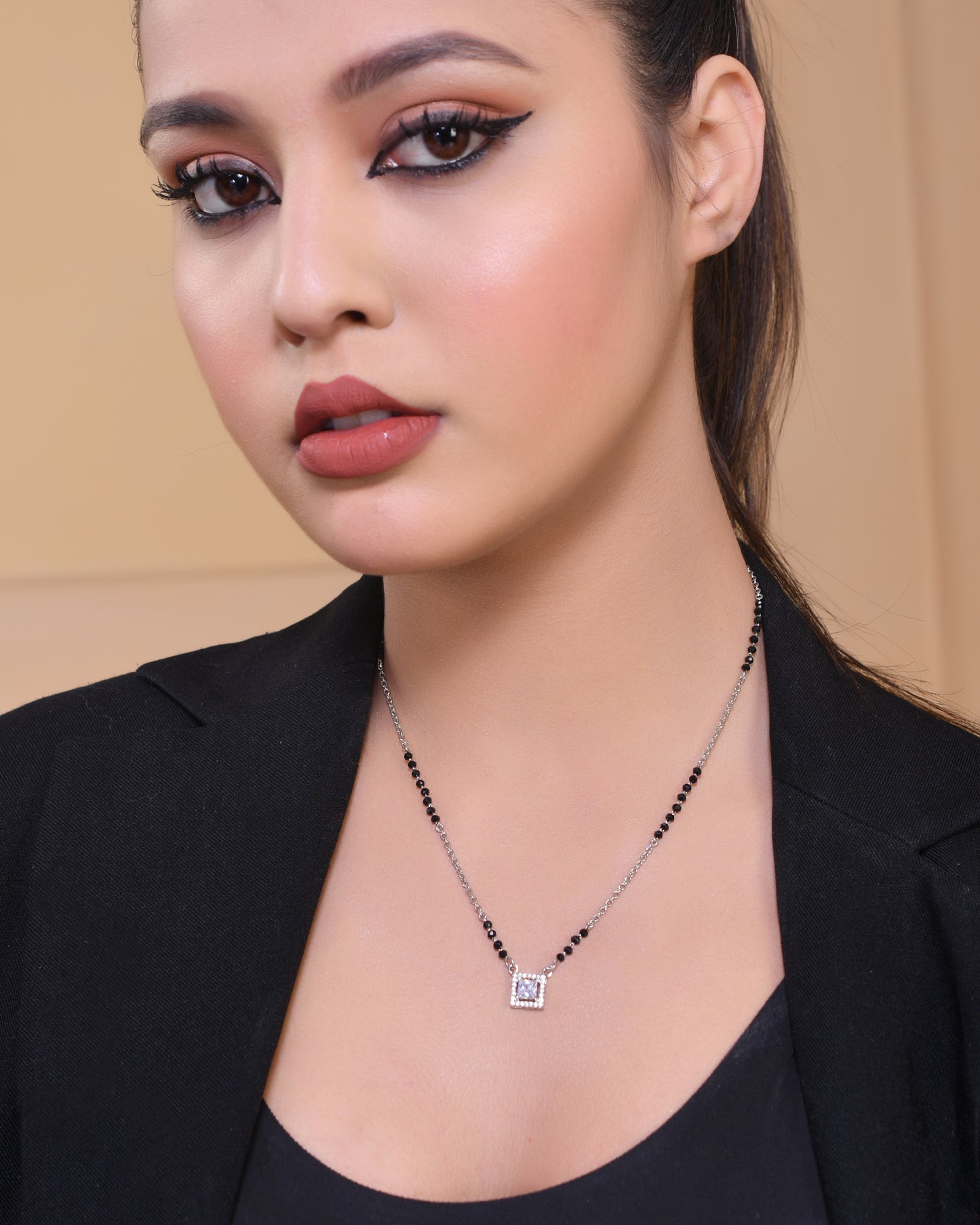 925 Sterling Silver CZ Diamond Mangalsutra Pendant Chain for Women