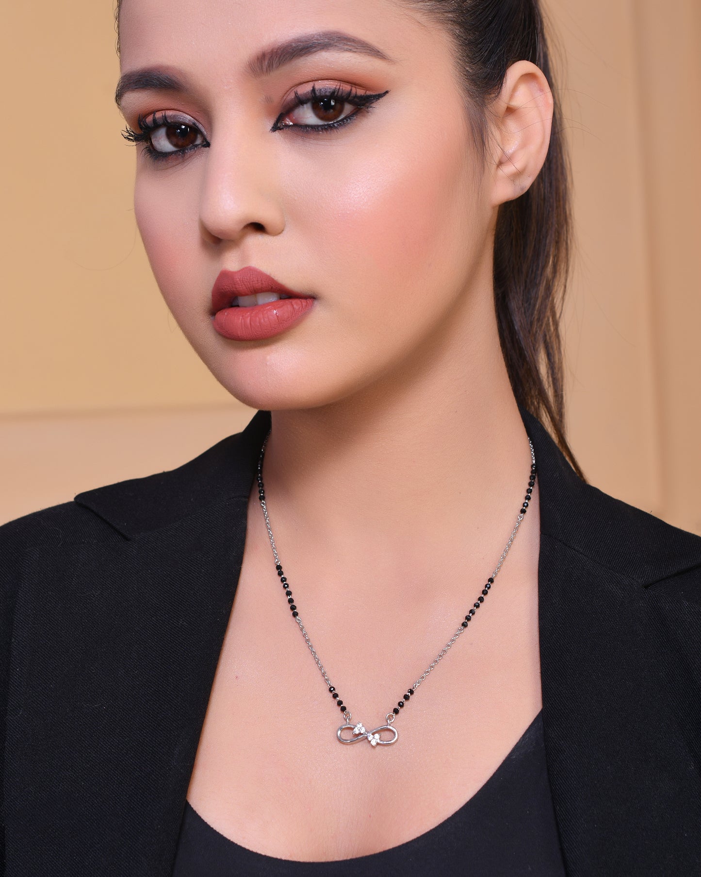 925 Sterling Silver Diamond Infinity Mangalsutra Pendant Chain for Women