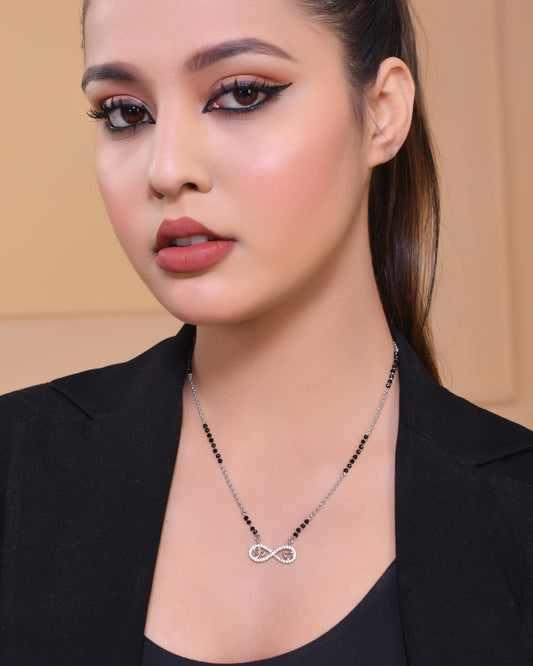 925 Sterling Silver CZ Diamond Infinity Heart Mangalsutra Pendant Chain for Women