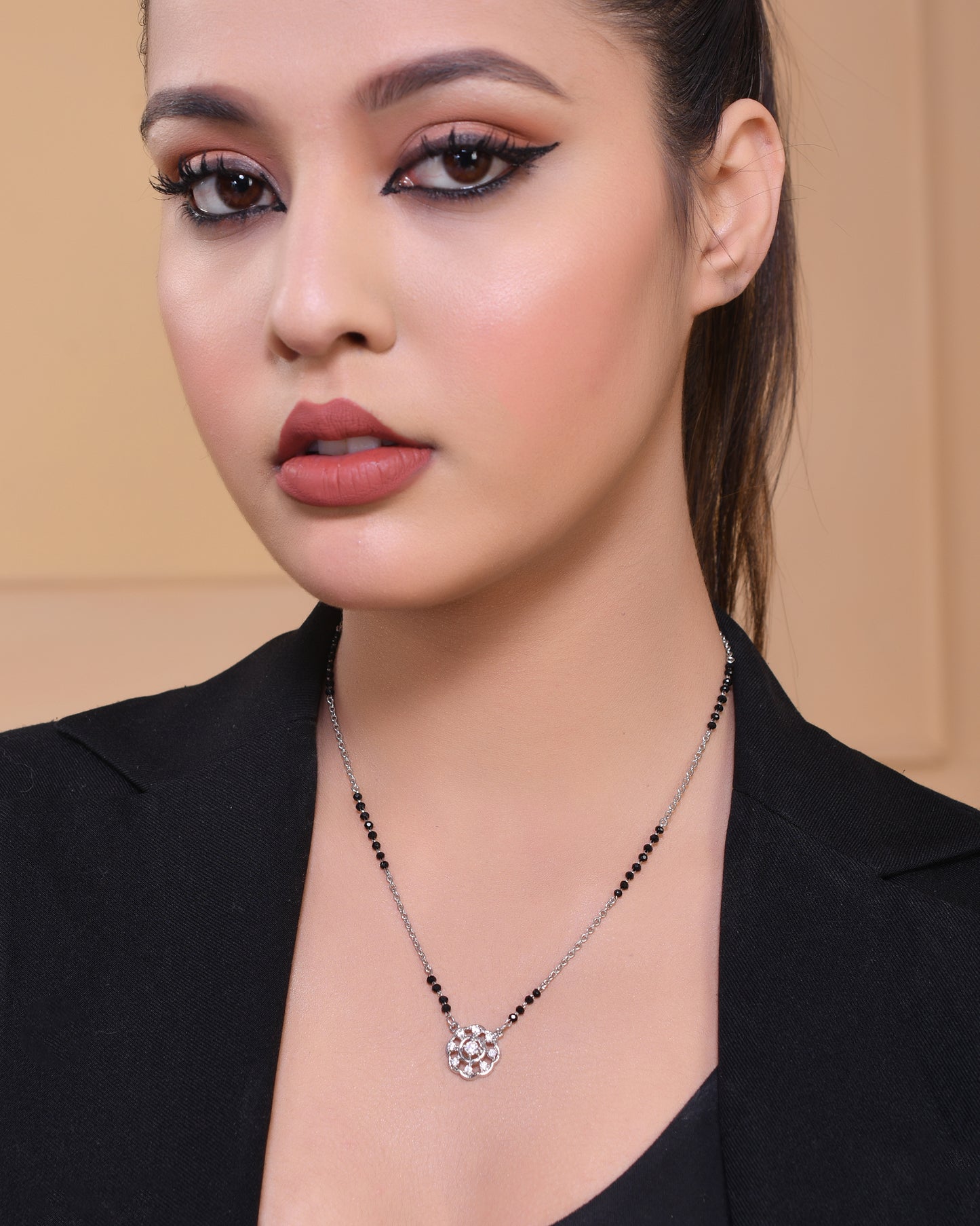 925 Sterling Silver Diamond Mangalsutra Pendant Chain for Women