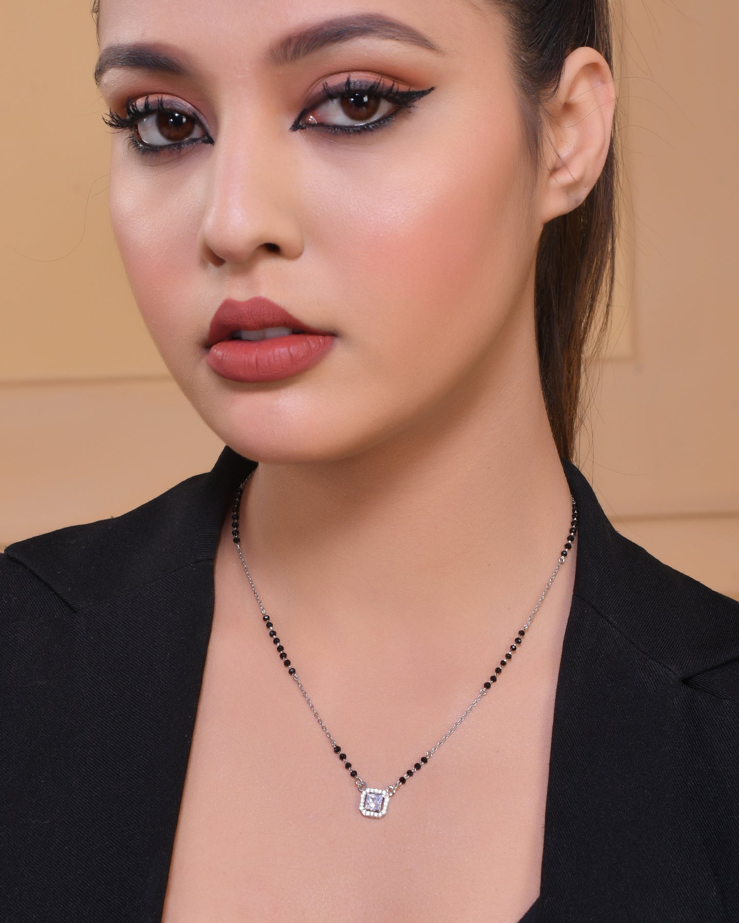 925 Sterling Silver CZ Diamond Mangalsutra Pendant Chain for Women