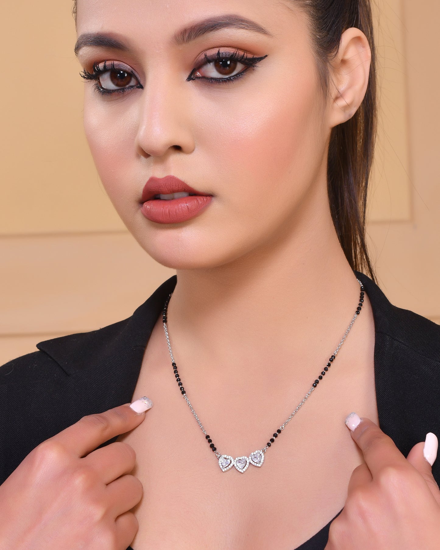 925 Sterling Silver CZ Diamond Mangalsutra Pendant Chain for Women