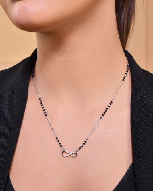 925 Sterling Silver CZ Diamond Infinity Mangalsutra Pendant Chain for Women