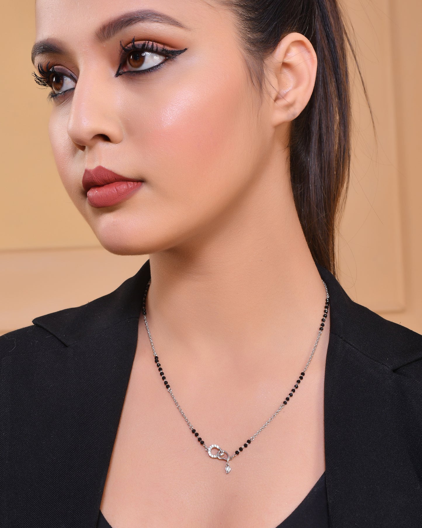 925 Sterling Silver Diamond Mangalsutra Pendant Chain for Women