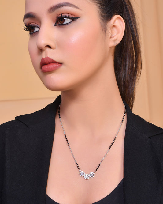 925 Sterling Silver CZ Diamond  Mangalsutra Pendant Chain for Women