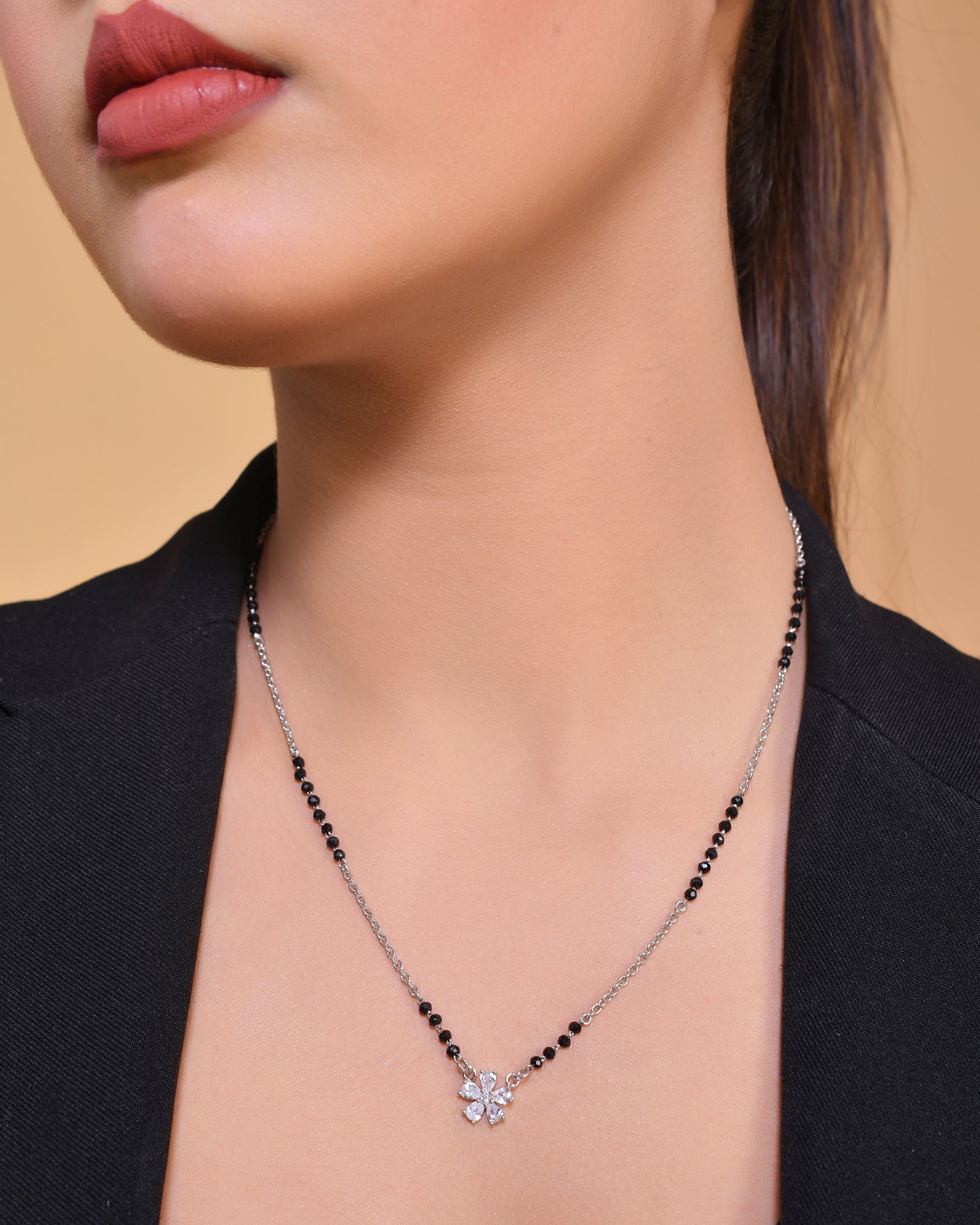 flower charm mangalsutra silver