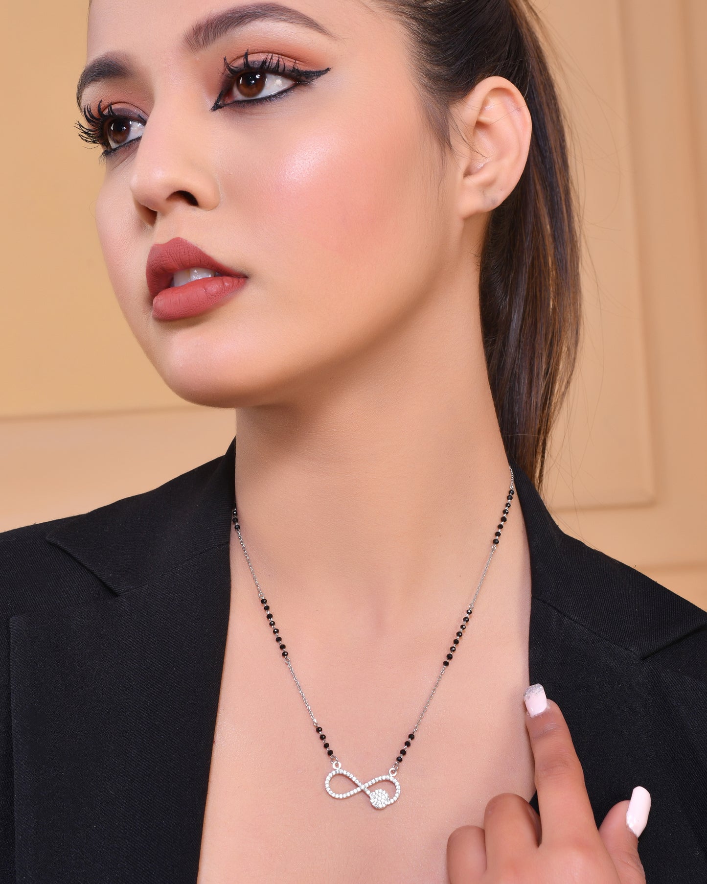 925 Sterling Silver Diamond Infinity Heart Mangalsutra Pendant Chain for Women