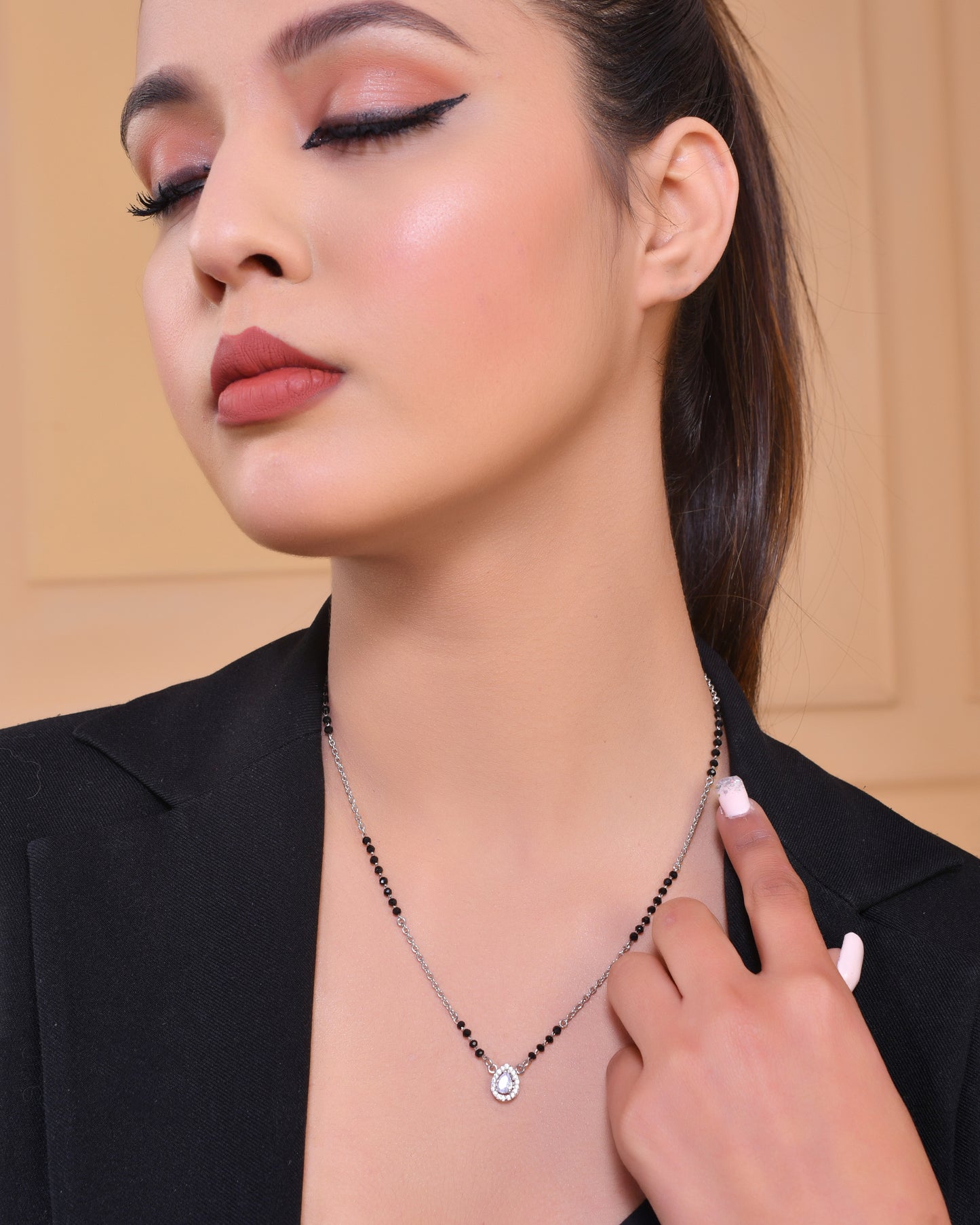 925 Sterling Silver CZ Diamond Heart Mangalsutra Pendant Chain for Women