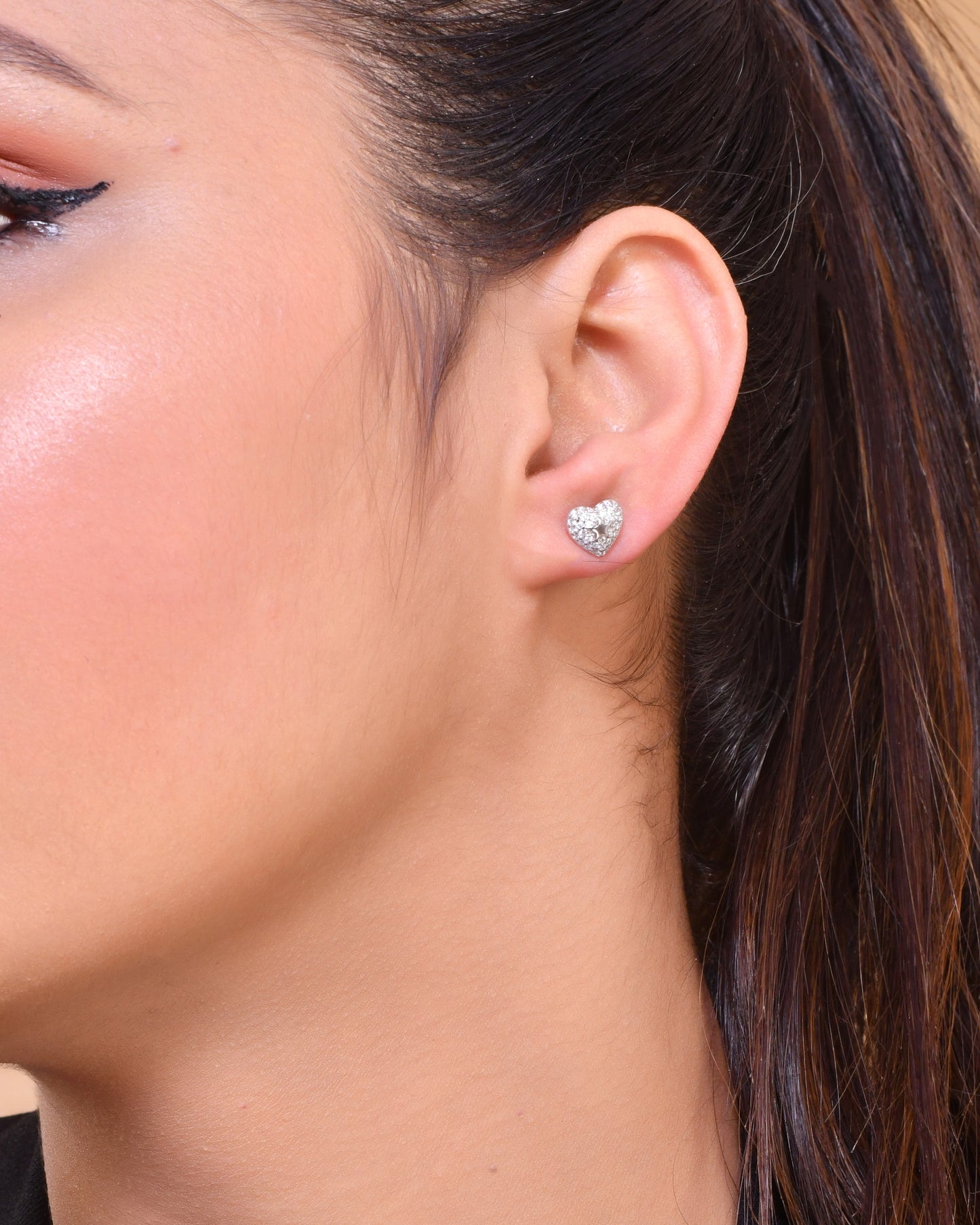 Sterling Silver 925 CZ Stone Star Heart Earring Studs For Women & Girls