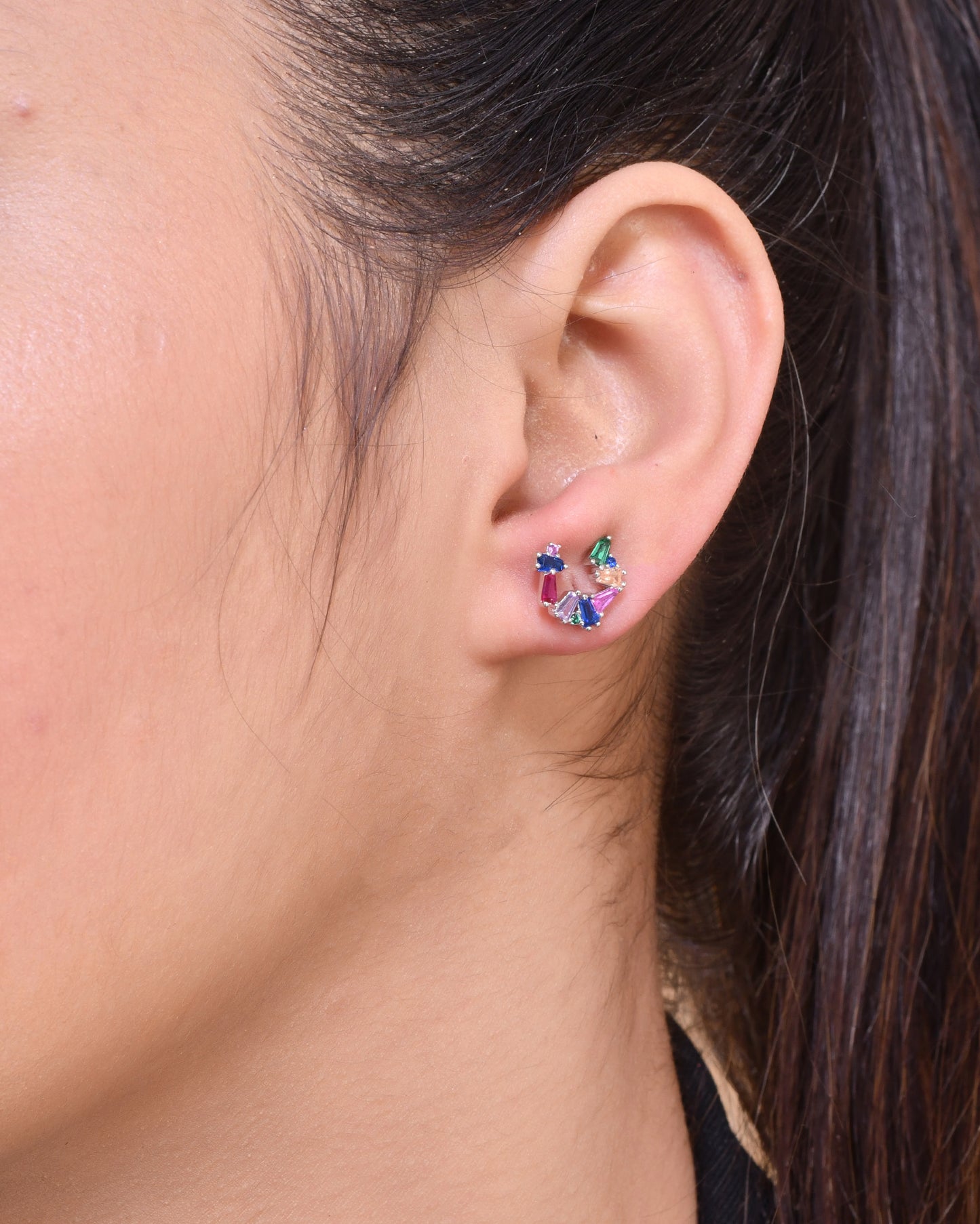 Sterling Silver 925 CZ Stone Multicolor Earring Studs for women & girls