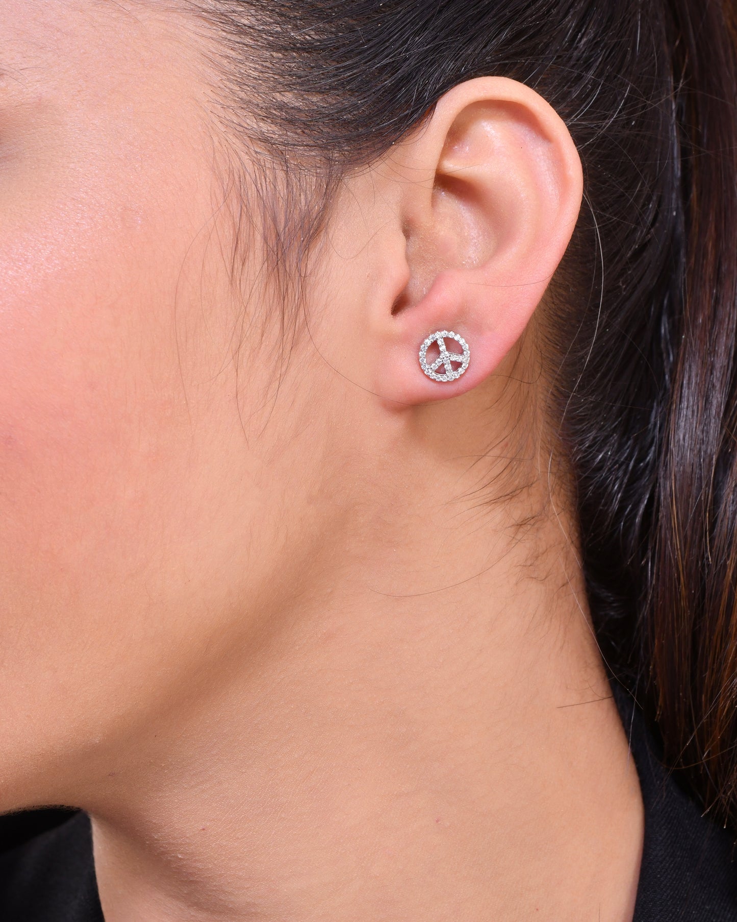 Sterling Silver 925 CZ Stone Peace Earring Studs (1 Pair)