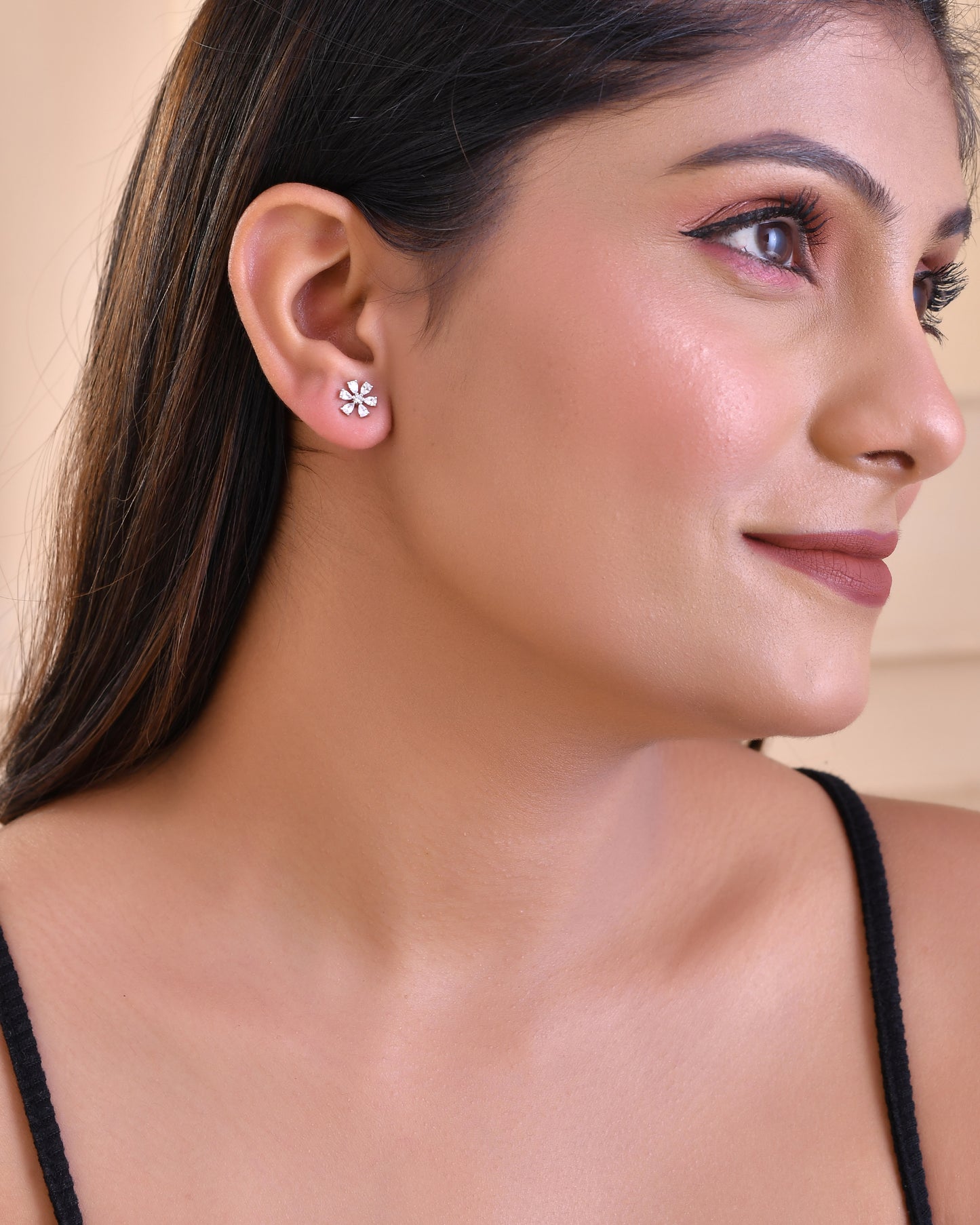 Sterling Silver 925 CZ Stone Flower Earring Studs For Women & Girls